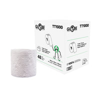 Globe Commercial TT100 Standard Toilet Tissue - 1 Ply - White - 1000 Sheets/Pack - 48 Pack-1.64” core diameter and 4.25” roll diameter