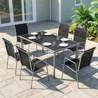 Outsunny 7 Piece Garden Dining Set with 6 Stackable Chairs - Black-Triple-folding chaise lounge with 5 angles to adjust