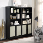 Manhattan Comfort Sheridan 31.49" Mid-Century Modern Bookcase Cabinet - Black - Set of 2-High Quality PVC Cane Material with MDF Frame in Melamine Finish