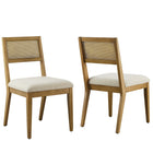 Modway Nimba Faux Rattan Fabric Dining Chairs - Heathered Weave Ivory - 2 Pack-Set of 2 Armless Dining Chairs