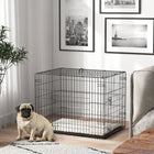 PawHut 30" L Folding Metal Dog Kennel with 2 Doors, Tray and Cushion - Black-Removable ABS tray for simple cleaning 