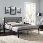 Modway Mia Fabric Queen Bed - Brown Grey-Steel rod mattress support system