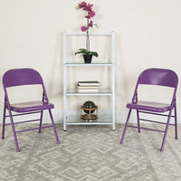 Flash Furniture HERCULES ColourBURST Series Impulsive Purple Triple Braced & Double-Hinged Metal Folding Chair-Metal Folding Chair