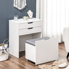 HOMCOM Makeup Vanity Desk with Flip Top Mirror and Cushioned Stool - 23.6" L x 15.7" W x 44.9" H - White-The stool has wheels on the bottom for easy movement 