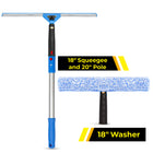 Gritt Commercial Pro Window Washing Cleaning Kit with - 18" Squeegee - 18" Washer - 20" Pole - 2 Pack-Handle swivels 180° to reach tight corners, edges and sills