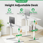 IMHome Height Adjustable Electric Standing Desk with 3 Memory Settings - 40" x 24" - White Top/White Frame-Perfect for computer desks that accommodate 2-3 monitors and a laptop. Whether used as a work desk table, bed desk, or stand-up desk, it provides ample space for organized productivity. Two desk hooks keep headphones, bags, and other items within reach while maintaining a clutter-free workspace