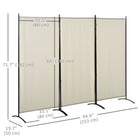 HOMCOM 3 Panel Double Hinged Freestanding Room Divider for Home Office - Beige-Material: Polyester, Metal
