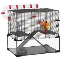 PawHut Hamster Cage with Deep Glass Bottom & Tunnel Tube System-A tubing system with multiple separate straight or curved pipes