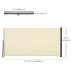 Outsunny Retractable Side Awning with Resistance to UV Rays & Wind - 118" x 63" - Cream White-Polyester fabric with PA coating is breathable, waterproof, UV-resistant and easy to clean