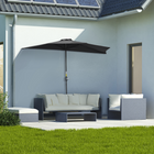 Outsunny Half-Round Patio Umbrella with Crank and 5 Ribs - 9' - Black-Polyester cloth can supply sun protection