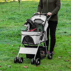 PawHut 4-Wheel One-Click Folding Pet Stroller with Brakes, Cup Holder and Travel Carrier - Grey-Two 360° swiveling front wheels and 2 directional rear wheels with brakes 