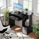 HOMCOM 39.25" Computer Desk with Sliding Keyboard Tray - Black-Side top platform is great for printers and other office equipment