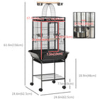 PawHut 61.5" H Bird Cage with Stand, Pull Out Tray, Play Top, Storage Shelf and Wood Perch - Black-Multiple doors for easy access and routine works 