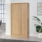 Sauder Merton Hall Large Storage Cabinet - Harmony Ash-Adjustable shelving: Two adjustable shelves and one fixed shelf behind each door create versatile storage options. Swing-out storage door features three adjustable and three fixed shelves