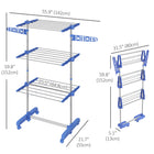 HOMCOM 3-Tier Collapsible Adjustable Clothes Drying Rack - Blue-Stainless steel frame provides excellent support 
