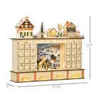 HOMCOM Light Up Christmas Advent Calendar Shop with Countdown Drawers - Village - Natural Wood-Includes 24 day countdown drawer, allowing you to put notes and treats for added fun 