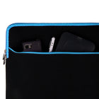 Vangoddy Neoprene 15" Laptop Protective Sleeve Case with Extra Pocket - Black/Blue-Front Zippered Pocket. Provides convenient storage for accessories like chargers, mice, or pens.