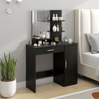HOMCOM Vanity Desk with Mirror - 35.4" L x 15" W x 54.3" H - Black-Comes with a door cabinet, a handy drawer, three open storage shelves and an open compartment 