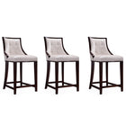 Manhattan Comfort Fifth Avenue 19" Traditional Faux Leather Upholstered Counter Stool - Pearl White and Walnut - 3 Pack-Traditional Counter Stool with Backseat Perfect for Bar and Kitchen Use. Set of 3