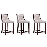 Manhattan Comfort Fifth Avenue 19" Traditional Faux Leather Upholstered Counter Stool - Pearl White and Walnut - 3 Pack-Traditional Counter Stool with Backseat Perfect for Bar and Kitchen Use. Set of 3