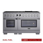 Kucht 60" KXP Series Dual Fuel Range Natural Gas - Stainless Steel-Cook and bake like a pro with 2 separate ovens with large oven windows, the main is a heavy-duty blue porcelain oven with 5.2 cu. ft. of capacity while the additional side oven has 3.3 cu. Ft