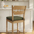 Modway Jax Oak Wood Bar Stool With Wavy Razor Back and Cushion - Weathered Oak Sage-Non-Marking Foot Pads