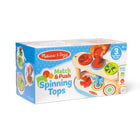 Melissa & Doug Match & Push Spinning Tops Wooden Toy-Match colours of tops to the colours of the wells; explore how long the tops will spin; hang plunger on the wooden base to store