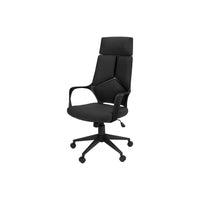 Monarch Specialties 7272 High-Back Executive Office Chair - Black/Black Fabric-High-back executive office chair with fixed armrests in black and soft, polyester fabric in black