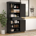 HOMCOM 71" H Freestanding Kitchen Pantry Cabinet with 4 Doors and Compartment - Black-Suitable for the storage of food, plates, jars, utensils, napkins, and other household items 