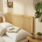 Modway Sandy Wall Mounted Wood and Rattan Full Size Headboard - Natural Rattan-Round Edges