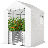 Outsunny Greenhouse with Raised Garden Bed - White- 2-in-1 design offers both planting space and a suitable setting
 