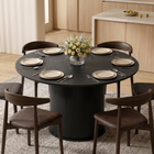 HOMCOM 47" Round Dining Table with Fluted Pedestal Base for 4-6 - Black Wood Grain-Round shape saves space and enhances safety with no sharp corners