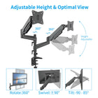 ShoppingAll Fully Adjustable Pneumatic Dual Gas Spring Monitor Desk Clamp Mount - Black-Adjustable arms can tilt from +85 degrees to -90 degrees, swivel +/-90 degrees, and 360 degrees rotation
