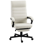 Vinsetto High Back Swivel Recliner Office Chair with Footrest and Padded Armrest - Cream White-Curved high back fits your body shape