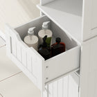 HOMCOM 67" Tall Bathroom Storage Cabinet with LED Light and Adjustable Shelf - White-Made of solid MDF with an anti-tip kit, ensuring family safety