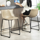 HOMCOM Counter Height Bar Stools with Back - Beige - 2 Pack-Plastic footpads safeguard both the floor and foot tubes
