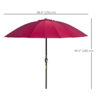 Outsunny Adjustable Garden Patio Umbrella - 8' - Wine Red-Parasol angle easily adjusts with the push button