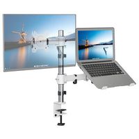ShoppingAll Adjustable Dual Monitor & Laptop Mount Stand with 2 Swing Arms for Monitors up to 32" - White-Hold one 15"-32" monitor and one 12"-17" laptop