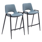 Zuo Desi Counter Stool - Azure Grey - Set of 2-Armrest support