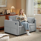 HOMCOM Pull Out Sleeper Sofa Bed with USB Charging and Adjustable Backrest - Light Grey-Smooth pull-out mechanism ensures easy conversion