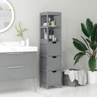 Kleankin Narrow Freestanding Bathroom Linen Tower Cabinet - Grey-Features 2 open shelves and three drawers for plenty of storage and organization space