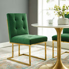 Modway Privy Gold Stainless Steel Performance Velvet Dining Chair - Gold/Emerald-Biscuit-Tufted Details