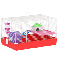 PawHut 18.5'' Hamster Cage with Exercise Wheel and Water Bottle Dishes - Red-This hamster house offers multiple platforms for exercise, fun, relaxation, and exploration for your lovely pet