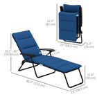Outsunny Folding Lounge Chair with Cushion - Adjustable Back - Blue-Soft padding ensures a comfortable sitting experience