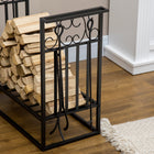 HOMCOM Heavy Duty Firewood Wood Log Rack Vintage Design Firewood Storage Shelf with 4 Tools - Black-Side hooks offer you the perfect space to hang accessories   