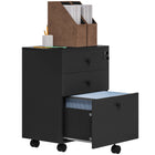 HOMCOM 3-Drawer Filing Cabinet with Lock, Mobile - Black-Large drawer underneath with adjustable hanging bar for A4 and letter-sized files
