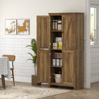 HOMCOM 72" H Freestanding Kitchen Pantry and Buffet Cabinet - Brown-Easy to grab metal handles for simple opening and closing 
