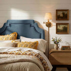 Modway Magnolia Stain-Resistant Performance Velvet Twin Size Headboard - Cadet Blue/Midnight-Scalloped Silhouette