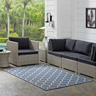 Modway Avena Moroccan Quatrefoil Trellis Indoor/Outdoor Area Rug - 5 ft W x 8 ft L - Blue/Beige-Tight Low Pile Weave