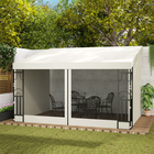Outsunny 10 ft W x 13 ft L Wall Mounted Pergola Gazebo with Curtains and Nettings - Beige-Detachable two curtains and two nettings can block wind and provide a privacy space